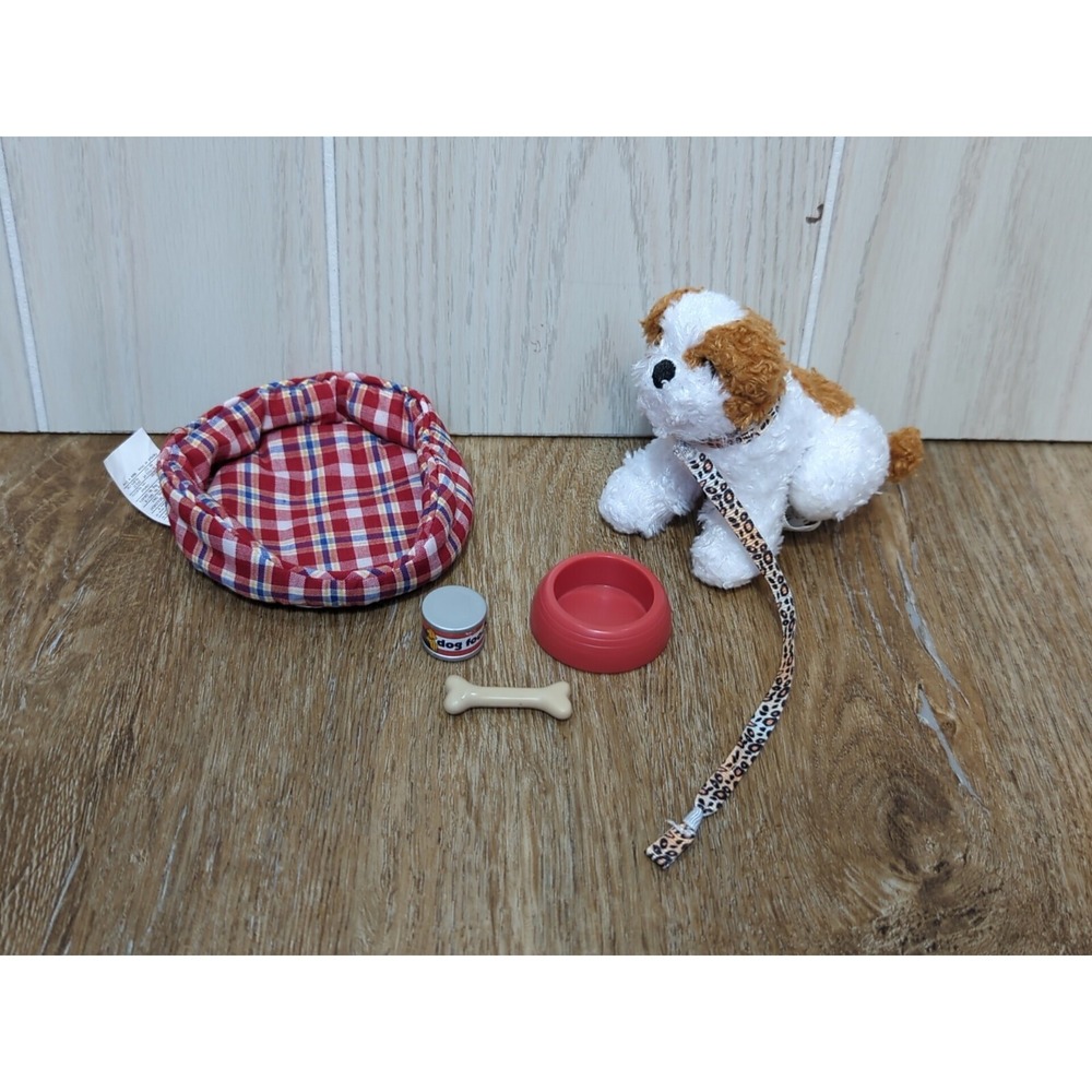 Battat Our Generation doll's plush Shih Tzu brown white puppy dog bed set READ